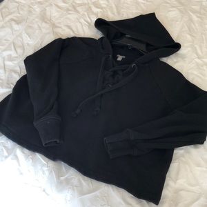 Aerie black lace tie hooded sweatshirt